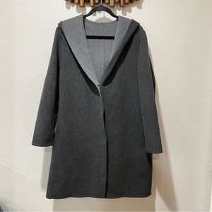 Uniqlo Double Face Dark Gray Wool Blend Hooded Coat Size L